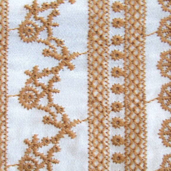 Calvin Klein Top Sz L White Golden Brown Embroidered Stripe Balloon Slv Peasant - Picture 6 of 12